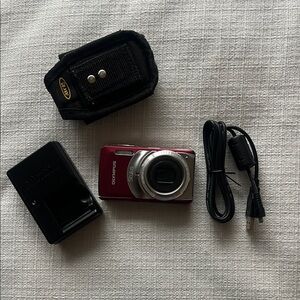 Olympus Red Digital Camera with Accessories